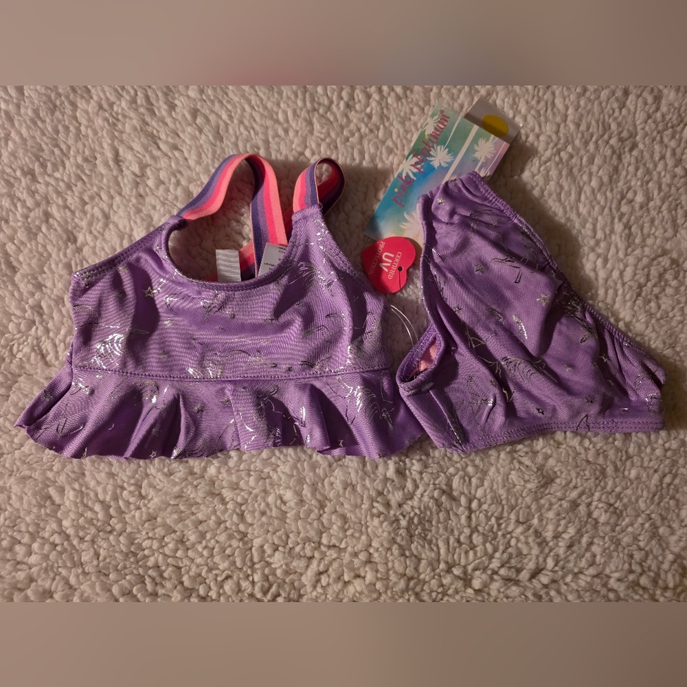 Pink Platinum Purple Baby Bikini with Silver Unicorn Accents